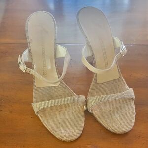 Chic Tan Woven Heeled Sandals